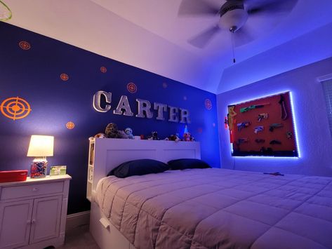 Nerf Bed, Police Bedroom, Nerf Bedroom Ideas, Nerf Room Ideas Boys, Fortnite Bedroom Ideas, Cool Boys Room, Kids Bedroom Makeover, Cool Bedrooms For Boys, Toddler Boy Room Decor