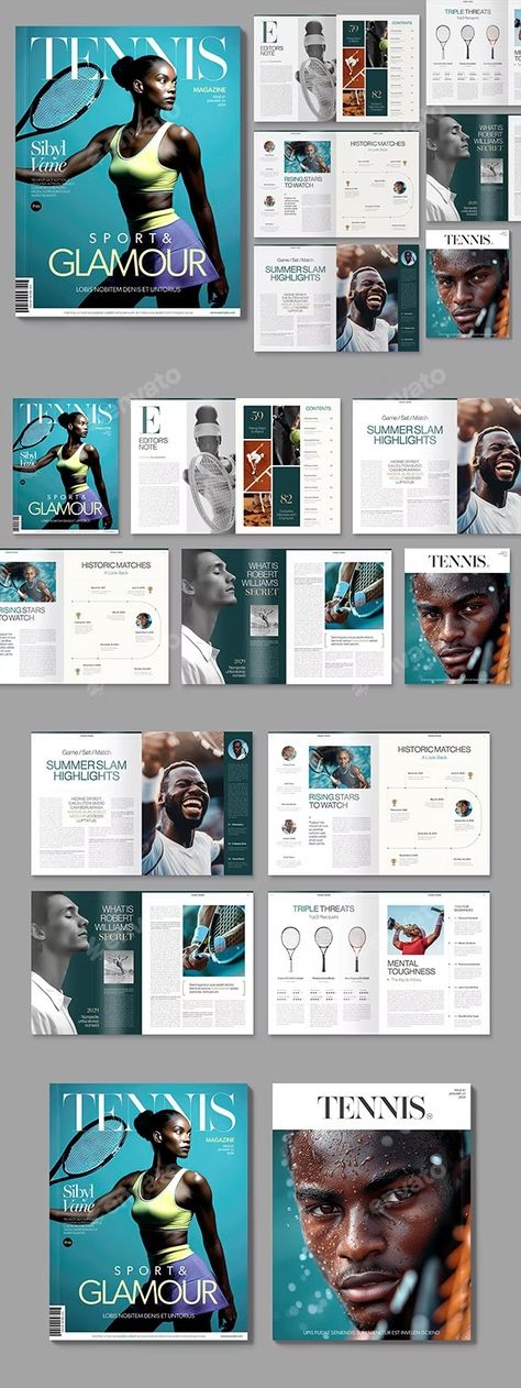 Tennis Magazine Template, Print Templates | GraphicRiver Sports Magazine Layout, Magazine Sport, Tennis Magazine, Sport Magazine, Sports Magazine, Magazine Layout, Magazine Template, Print Templates, Editorial Design