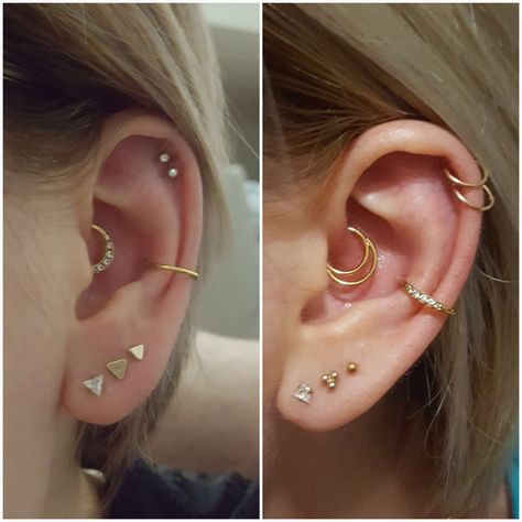 Daith Piercing Curation, Daith With Conch Piercing, Ear Combinations Piercing Ideas, Conch Daith Piercing, Daith Piercing Combination, Piercing Curation Ideas, Daith And Conch Piercing Combination, Migrene Piercing, Daith Conch Combo