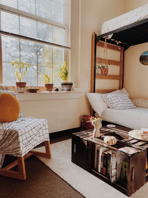 Single dorm room from junior year at Samford University. Built my own coffee table and love the bright, clean & aesthetic vibes! #dormroomideas #dormdecor #dormroomideas #roomdecoration #roomtour #roomdecorbedroom #college #collegelife #collegetips #aestheticroomdecor #instagram #contentcreator Dorm Coffee Table, Single Dorm Room, Samford University, Dorm Inspiration, Dorm Inspo, Dorm Room Inspiration, Clean Aesthetic, Junior Year, College Hacks