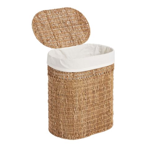 Salma Oval Seagrass Laundry Hamper With Liner and Hinged Lid - World Market Bathroom Furniture Storage, Laundry Hamper, Hinged Lid, World Market, Wicker Laundry Basket, Bathroom Storage, Storage Furniture, Favorite Things List, Furniture