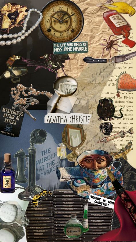 #agathachristie #murdermystery #bookaesthetic #missmarple #poirot #wallpaper Dark Academia Collage, Poetic Photography, Mystery Dinner Party, Boxcar Children, Agatha Christie Books, London Party, Mystery Dinner, Miss Marple, Hercule Poirot