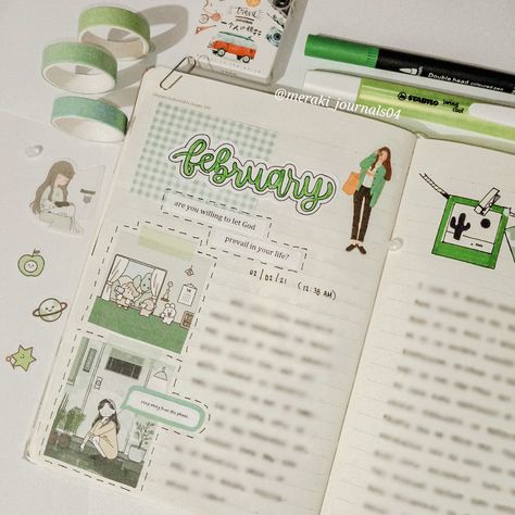 Journal Green Theme, Green Journal Aesthetic, Green Theme Journal, Green Bujo, Green Aesthetic Journal, Green Journaling, Calligraphy Stickers, Journal Calligraphy, Green Journal