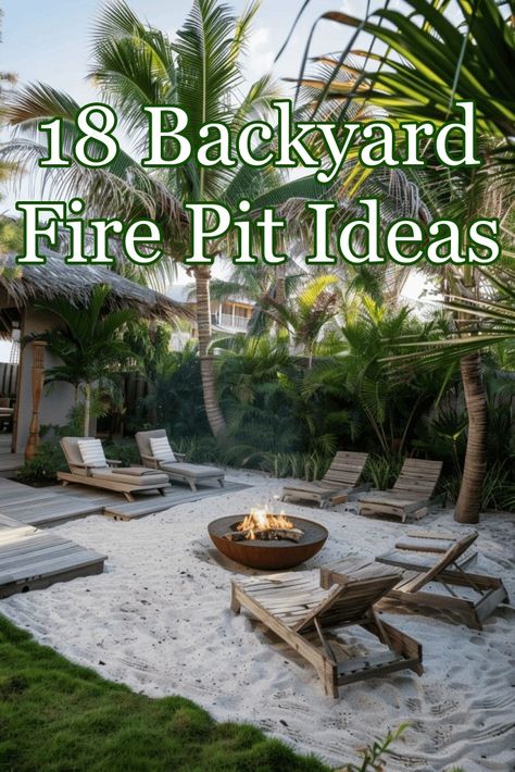 Bring the beach bonfire experience to your backyard and patio with these beachy backyard fire pit ideas! From beach inspired backyard landscaping ideas that center around a fire pit to great portable fire pit ideas, nothing compares to sitting outside by a fire. And you can have a fire pit right in your backyard or on your patio! Featured at completely-coastal.com Fire Pit With Sand Around It, Beach Fire Pit Sand Backyard Ideas, Sand Fire Pit Area, Coastal Landscaping Ideas Beach Gardens, Fire Pit Sand, Sand Backyard, Sand Fire Pits, Coastal Landscaping Ideas, Beachy Backyard