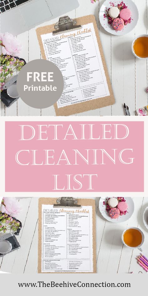 Detailed Cleaning Checklist Free Printable Cleaning List Printable, House Cleaning Checklist Printable, Cleaning Lady, Checklist Printable, Free Printables For Kids, House Cleaning Checklist, Cleaning List, Organized Chaos, Cleaning House