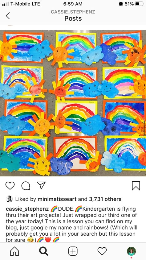 One Day Art Projects For Elementary, Kindergarten One Day Art Project, Grade 1 Art Ideas September, April Art Projects For Kindergarten, Rainbow Unit Preschool, Rainbow Art Elementary, Kindergarten Spring Art Projects, Kindergarten Rainbow Art, Elementary Spring Art Projects