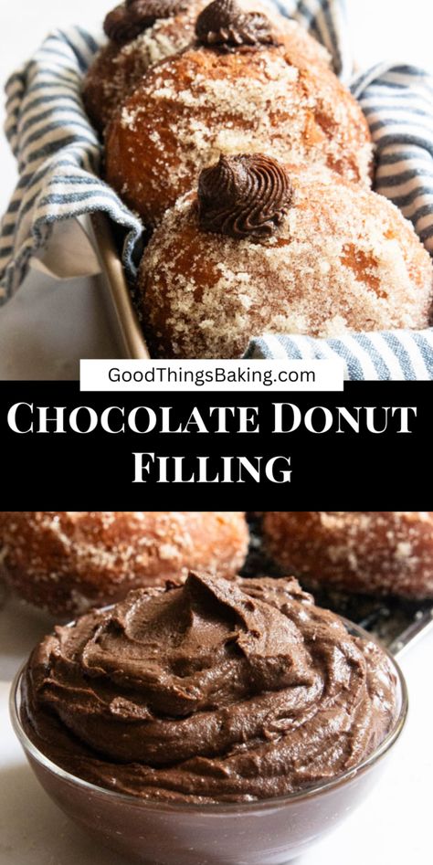 Creamy, thick, and rich, this chocolate cream donut filling is the perfect way to level up your homemade donuts. #donutrecipe #chocolaterecipe Filled Donut Recipe, Blueberry Cake Donuts, Cream Filled Donuts, Cream Donut, Donut Filling, Pomegranate Recipes, Pudding Flavors, Pumpkin Spice Donut, Strawberry Donuts