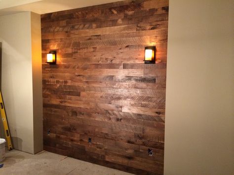 Flooring With Cedar Walls, Leftover Hardwood Flooring Ideas, Wood Planking On Walls, Vynal Flooring, Rough Cut Lumber Walls, Using Barnwood On Walls, Old Barnwood Walls, Theatre Room Ideas, Flooring On Walls