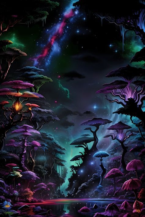 Alien Worlds Landscape, Alien Planet Concept Art, Alien Jungle, Alien Garden, Fancy Artwork, Fantastical Landscapes, Nightmare Before Christmas Tree, Aliens History, Alien Landscape