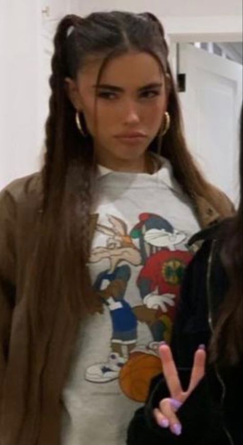 Madison Beer Hair Pigtails, 90s Hairstyles Pigtails, Cute Braided Pigtail Hairstyles, 90s Pigtails Hairstyles, 2000 Hairstyles Long Hair, Mean Girls Inspired Hairstyles, T2k Hairstyles, Madison Beer Pigtails, Early 2000s Hairstyles Long