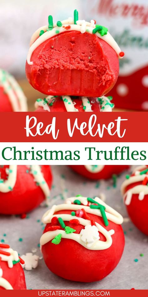 These 4-ingredient Red Velvet Truffles are not only delicious but also incredibly easy to make. Perfect for gifting or enjoying with your loved ones, these truffles are a delightful addition to any dessert table. Ready in just minutes! Red Velvet Truffles, Homemade Peppermint Patties, Brownie Truffles, Breakfast Sides Dishes, Red Velvet Recipes, Christmas Truffles, Red Velvet Cake Mix, Homemade Food Gifts, Christmas Food Gifts