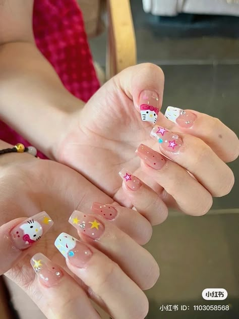 Hello Kitty Nails Art, Unique Nail Art, Cute Simple Nails, Spring Nail Designs, Nice Nails, Summery Nails, Hello Kitty Nails, Pretty Gel Nails, Really Cute Nails