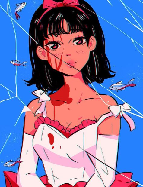 Stephanie Priscilla, Perfect Blue, An Anime, Black Hair, Red, Hair, Anime, Blue, White