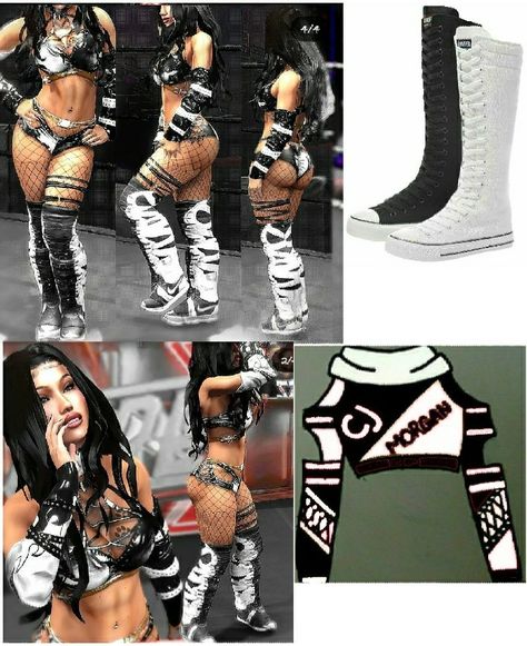 Wwe Diva Costume, Wwe Inspired Outfits, Ring Gear Wrestling, Wwe Outfits Woman Ideas, Wwe Womens Outfits, Wwe Gear Ideas, Wwe Outfits Woman, Wrestling Gear Women Ideas, Wrestling Outfits Womens