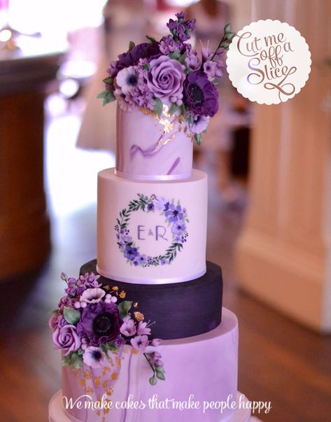 Muted Purple Wedding, Deep Purple Wedding, Purple Wedding Cake, 4 Tier Wedding Cake, Muted Purple, Purple Wedding Cakes, Beautiful Cake Designs, Purple Cakes, Video Pink