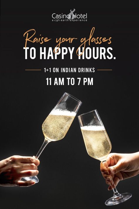 Round up the gang and grab your favourite drinks at Vasco da Gama Restobar in Casino Hotel. Enjoy Happy Hours every day from 11 am to 7 pm with delicious food and drink. Doesn’t that sound like the perfect day? Call +91 9961616655 /+9173566319 for reservations. #CasinoHotelKochi #VascodaGamarestobar #Bar #OpenAir #Lounge #HappyHours #Kochi #Kerala #Explore #Drinks #Food #Ambience #Snacks #Beverage #Cocktails Casino Advertising Design, Happy Hour Cocktails Poster, Happy Hours Creative Ads, Beverage Creative Ads, Beer Ads Design, Restaurant Advertising Ideas, Drink Poster Design Ideas, Bar Poster Design, Restaurant Posters