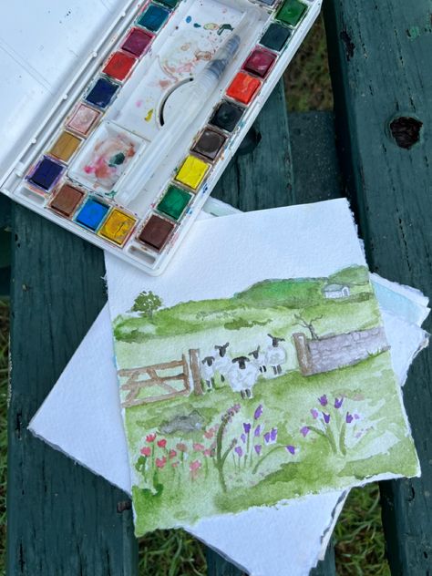 Painting Watercolor Aesthetic, Noah’s Ark Watercolor, Watercoloring Aesthetic, Watercolor Ideas For Beginners Tutorials, Watercolors Aesthetic, What To Watercolor, Watercolour Art Inspiration, Painting Outside, Cute Watercolor Art