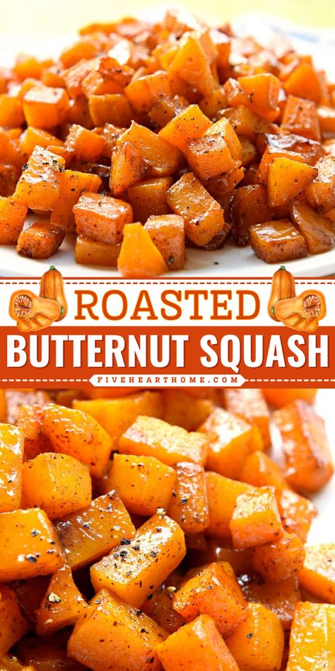 Look forward to this oven roasted butternut squash! So gorgeous with a sweet and savory taste, this butternut squash side dish is a perfect addition to your Thanksgiving dinner party. Save this Thanksgiving side dish recipe! Butternut Squash Side Dish, Sauteed Butternut Squash, Butternut Squash Recipes Roasted, Butternut Squash Recipe, Squash Recipe, Butternut Squash Recipes, Roasted Squash, Roasted Butternut Squash, Roasted Butternut