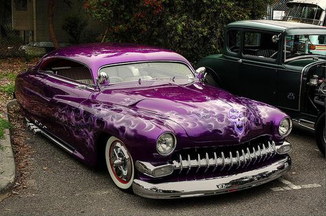 1949 Mercury Kustom by Michelle ~ BLACKY IS A HAPPY KITTY...., via Flickr 49 Mercury, Mercury Cars, Purple Car, Auto Retro, Lead Sled, Lowrider Cars, Foose, Nice Cars, Rat Rods