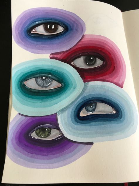 High Eyes Painting, Eye Paintings Acrylic, Funky Eyes Drawing, Purple Art Journal, Eye Abstract Painting, Eyes Abstract Art, Eye Painting Simple, Funky Abstract Art, Abstract Eye Art