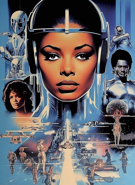 Retro Futurism Art Poster, Retro Futurism Illustration, 1950s Space Art Retro Futurism, Space Themed Poster, Vintage Space Art Retro Futurism, 60s Retro Futurism, Afro Futurism Aesthetic, 60s Sci Fi, Futuristic Editorial