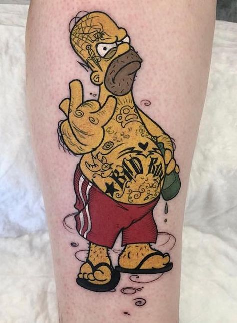 Simpsons Tattoo, Simpsons Drawings, Tattoo Zeichnungen, Cartoon Character Tattoos, Geniale Tattoos, Old School Tattoo Designs, Badass Tattoos, Cartoon Tattoos, Homer Simpson