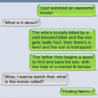 Best dramatic description i have seen for finding nemo Funny Text Memes, Whatsapp Text, Lol Text, 9gag Funny, Funny Text Fails, Funny Text Conversations, Funny Texts Jokes, Text Fails, Text Conversations