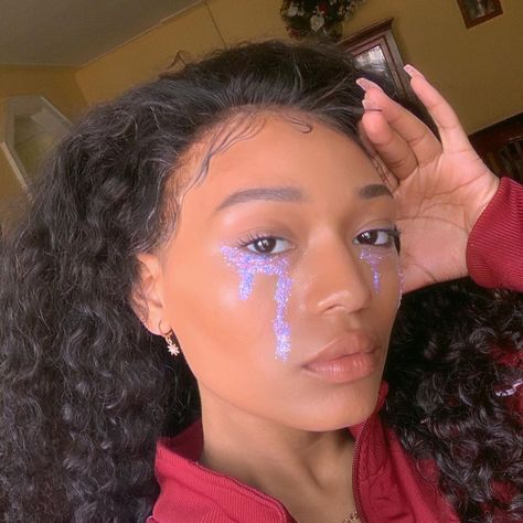 Tears Makeup Look, Glitter Tears Makeup, Tears Makeup, Team No Sleep, Melanie Martinez Makeup, Glitter Tears, Melanie Martinez Concert, Concert Makeup, Face The Music