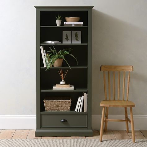 Dark Green Bookcase, Grey Bookshelves, Tall Bookshelves, Transitional Home Decor, Transitional Home, Cookery Books, Handcrafted Furniture, Green Collection, Green Wood