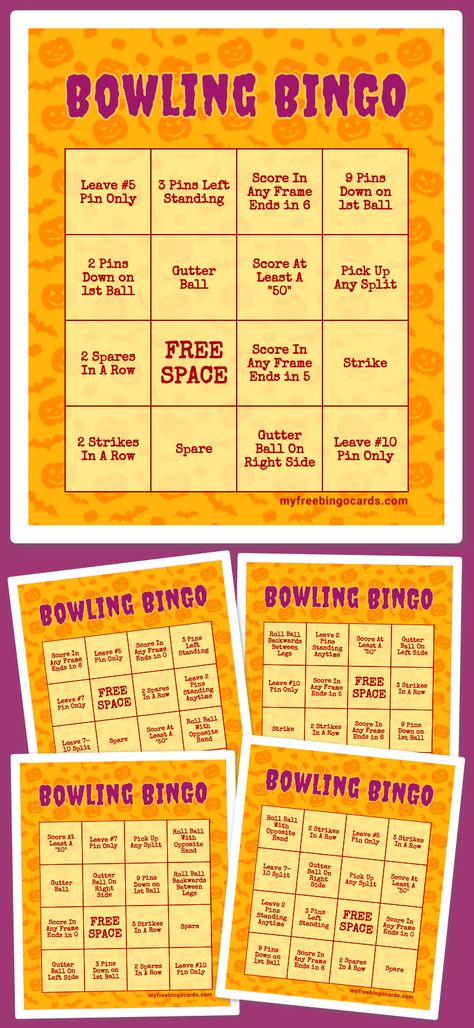 Games To Play While Bowling, Bowling Bingo Cards Free Printable, Bowling Games Ideas, Bowling Games For Kids, Bowling Pin Crafts, Diy Bowling, Custom Bingo Cards, Free Printable Bingo Cards, Bingo Card Template