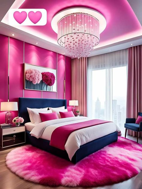 Barbie Pink Room Ideas, Barbie Pink Bedroom, Barbie Theme Room Bedroom Designs, Mansion Interior Bedroom, 2000s Hot Pink Room, Barbie Room Decor Kids Girls Bedroom, Red Bedroom Decor, Decorating Room, Fancy Bedroom