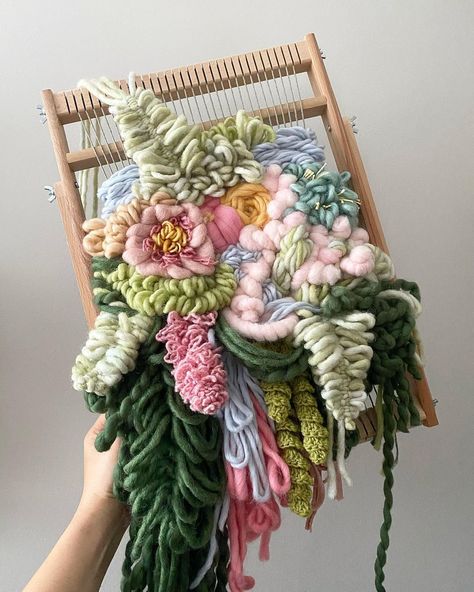 These Woven Wall Hangings Are Bursting With a Beautiful Bounty of Blooms Woven Wall Hangings, Weaving Loom Diy, Weaving Loom Projects, Textiles Artwork, Weaving Kit, Textile Fiber Art, Weaving Projects, Macrame Projects, Childrens Crafts