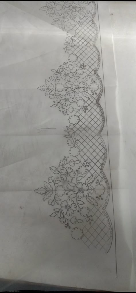 Dupatta Border Embroidery, Lace Drawing Sketches, Khaka Designs Embroidery, Khakha Designs, Cotton Crochet Patterns, Indian Embroidery Designs, Outline Embroidery, Tambour Beading, Hand Beaded Embroidery