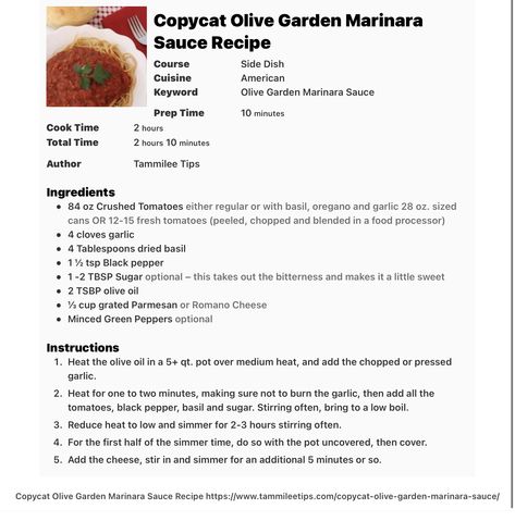 Olive Garden Marinara Sauce Recipe, Olive Garden Marinara Sauce, Garden Marinara Sauce, Marinara Sauce Recipe, How To Peel Tomatoes, Olive Garden, Easy Dinners, Crushed Tomatoes, Marinara Sauce