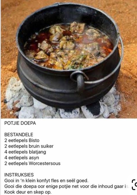 Lekker Kos Resepte, Bees Potjiekos, Potjiekos Recipes South Africa, African Bread Recipe, Potjie Recipes, South Africa Food, Salad Recipes Healthy Easy, Homemade Sauce Recipes, African Cooking