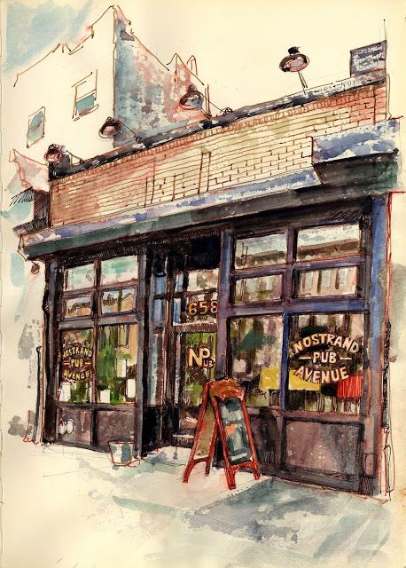 Two from Nostrand. #Watercolor #Painting #Art Architecture Minimalist, Painting Creative, Travel Sketches, 수채화 그림, Urban Sketchers, Minimalist Painting, Urban Sketching, Art Architecture, Watercolor Sketch