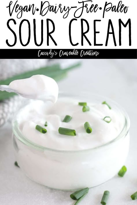 Non Dairy Sour Cream, Dairy Free Sour Cream, Nut Free Paleo, Dairy Free Sauces, Make Sour Cream, Dairy Free Cooking, Dairy Free Recipes Dinner, Sour Cream Recipes, Vegan Sour Cream