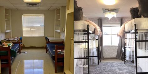 This Texas State Dorm Room Transformation Is UnrealDelish Guy College Dorm Room Ideas, Texas State Dorm, Green Dorm Room Ideas, Green Dorm Room, Dorm Room Snacks, College Dorm Room Ideas For Guys, Dorm Room Workout, Dorm Room Makeover, Room Ideas For Guys