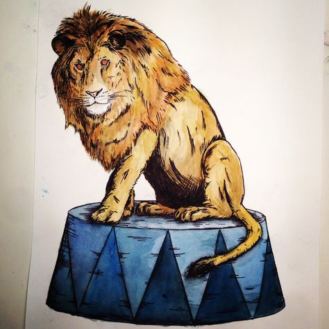 Circus lion Circus Lion Illustration, Circus Lion Art, Lion Circus, Vintage Circus Birthday Party, Christmas Circus, Circus Tattoo, Circus Illustration, Circus Lion, Hard Drawings