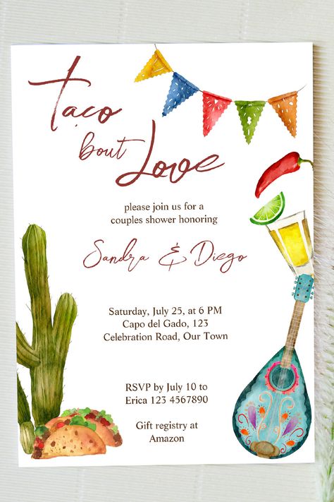 Taco bout love couples shower Mexican fiesta bridal shower Invitation template instant download Mexican Backyard, Mexican Guitar, Mexican Fiesta Bridal Shower, Taco Bout Love, Fiesta Bridal Shower Invitations, Mexican Themed Weddings, Sombrero Hat, Fiesta Bridal Shower, Couples Shower Invitations