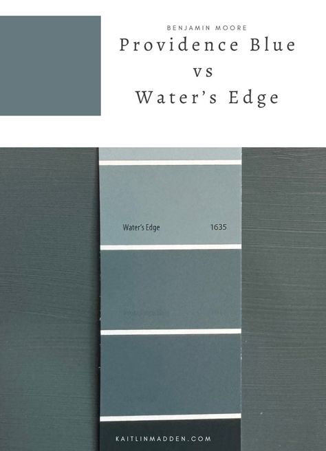 Benjamin Moore Providence Blue - Kaitlin Madden Home Blogger Pottery Barn Benjamin Moore Paint Colors, Watersedge Benjamin Moore, Thousand Oceans Benjamin Moore, Flower Box Benjamin Moore, Benjamin Moore Waters Edge Kitchen Cabinets, Bm Waters Edge, Benjamin Moore Dusty Blue, Benjamin Moore Cobblestone Path, Waters Edge Benjamin Moore