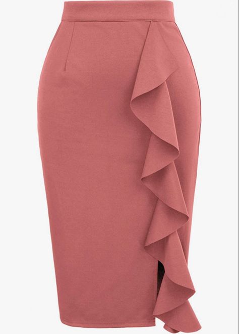 Pencil Skirt With Ruffles, Mauve Skirt, Skirt With Ruffles, Ruffle Bodycon, Business Skirt, Midi Pencil Skirt, Midi Skirt Pencil, Beautiful Skirts, Work Attire