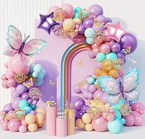 Butterfly Balloon Arch, Purple Balloons Garland, Pink And Purple Balloons, Baby Shower Decorations Pink, Butterfly Birthday Decorations, Butterfly Balloon, Butterflies Party, Butterfly Birthday Party Decorations, Pink Baby Shower Decorations