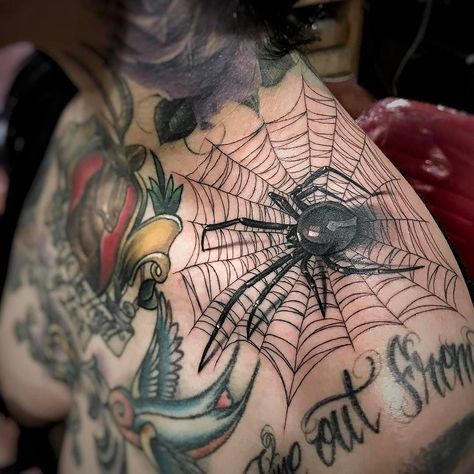 Blackwidow tattoo by @reuster at Under the Gun Tattoo Co. in Los Angeles CA #reuster #abemendoza #undertheguntattoocompany #losangeles #california #spidertattoo #spiderwebtattoo #spider #spiderweb #tattoo #tattoos #tattoosnob Spiderweb Tattoo Chest, Spiderweb Chest Tattoo, Spiderweb Tattoo Shoulder, Chest Tattoo Wings, Geometric Tattoo Hand, Spiderweb Tattoo, Chicanas Tattoo, Chicano Tattoos Sleeve, Spider Web Tattoo