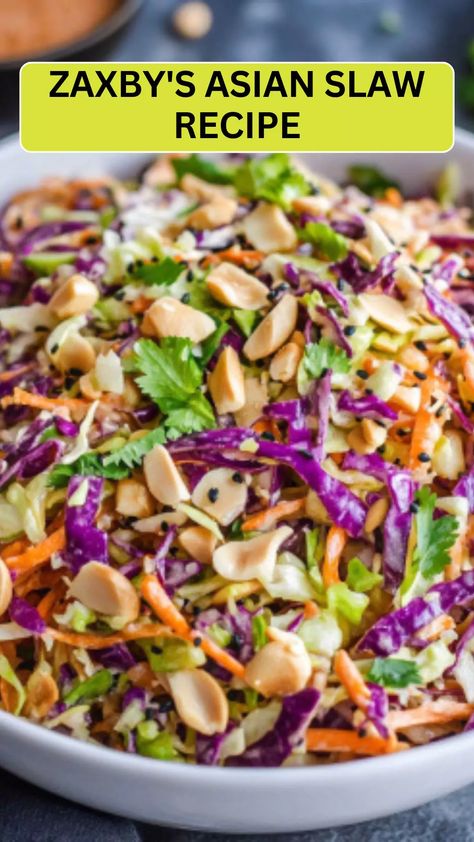 Try Zaxby’s Asian slaw recipe—a refreshing mix of crisp veggies and tangy dressing, perfect as a side or topping for your favorite dishes! Cooper’s Hawk Asian Slaw Recipe, Chinese Coleslaw Recipe, Asian Slaw Dressing Recipe, Spicy Asian Slaw, Cole Slaw Mix Recipes Cooked, Creamy Asian Slaw, Broccoli Slaw Recipes Stir Fry, Chinese Slaw, Hawaiian Slaw