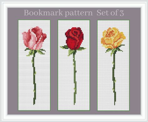 Rose Cross Stitch Bookmark Pattern Floral Bookmark Set - Etsy UK Cross Stitch Mothers Day, Rose Cross Stitch, Floral Bookmarks, Cross Stitch Bookmark, Stitch Bookmark, Bookmark Pattern, Book Tracker, Christmas Bookmarks, Christmas Alphabet