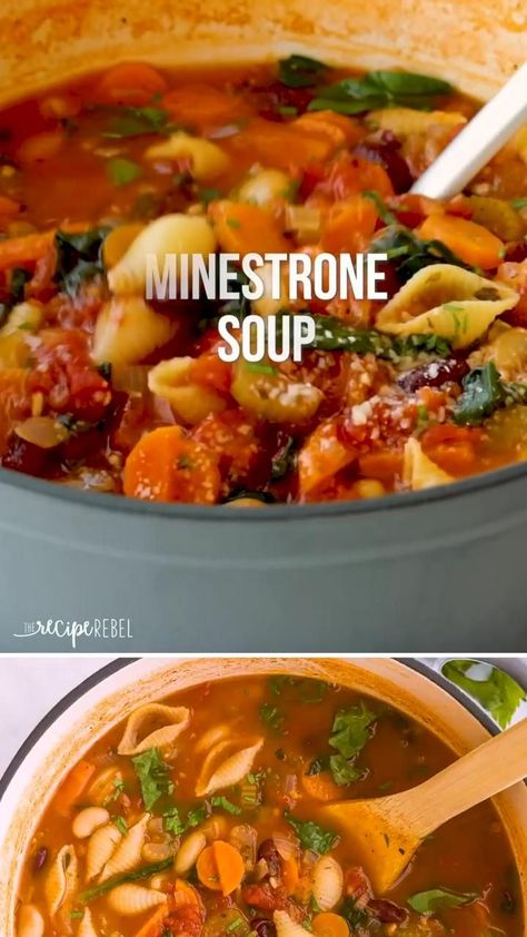 Healthy Soup Recipes Vegetarian, Dinner Ideas One Pot, Recipes Vegetarian Easy, Winter Pasta Recipes, Easy Minestrone Soup, Easy Minestrone, Soup Recipes Healthy Vegetarian, Minestrone Soup Easy, Vegetarian Freezer Meals