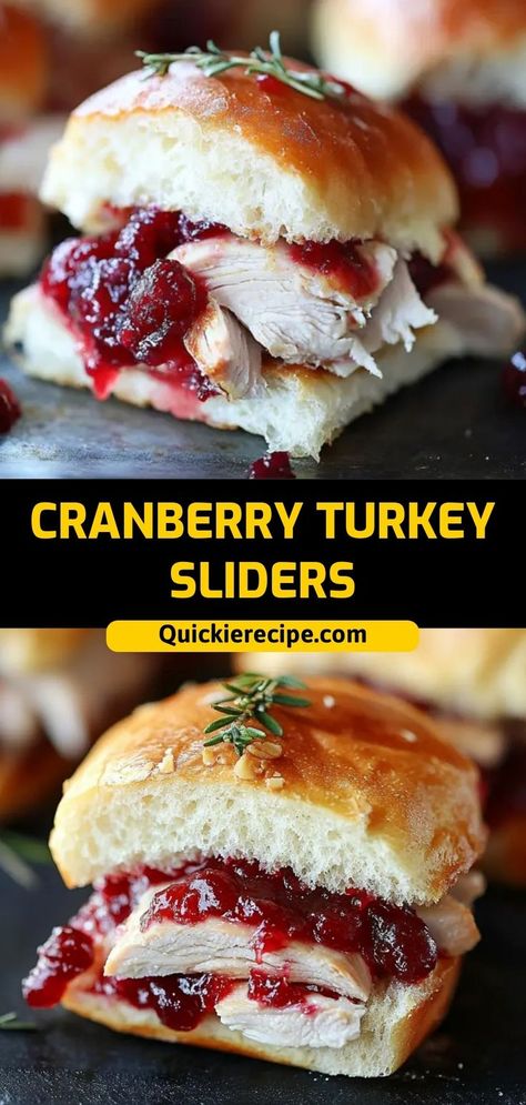 These Cranberry Turkey Sliders are a delicious way to use up holiday leftovers, with layers of turkey, cranberry sauce, and melty cheese on soft rolls. Ingredients: 12 slider rolls 2 cups cooked turkey, shredded 1/2 cup cranberry sauce 6 slices Swiss cheese 1/4 cup melted butter (for brushing) A sweet and savory slider that’s perfect for entertaining