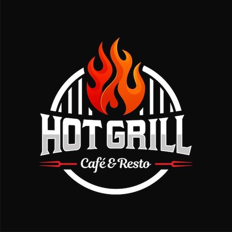 Barbecue Restaurant Logo, Grill Restaurant Logo Design Ideas, Grill Logo Design Ideas, Food Cafe Logo, Fast Food Logo Design Ideas, Bbq Logo Design, Bar And Grill Logo, Bbq Grill Logo, Restaurant Logo Design Ideas