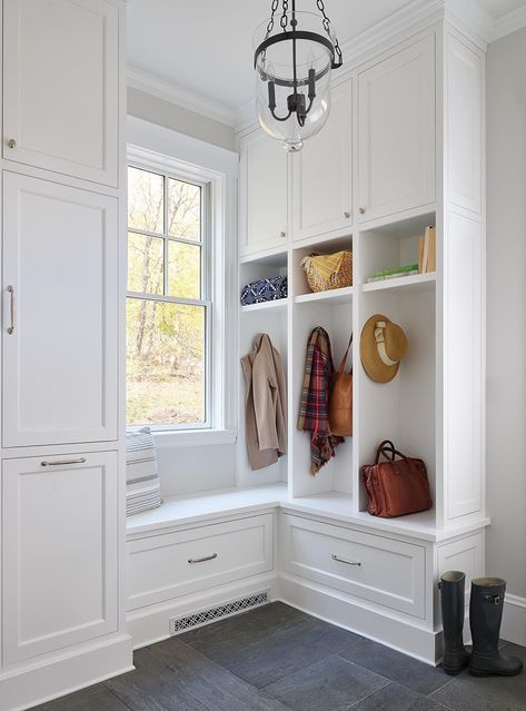 Beautiful Mudroom, Organized Mudroom, Slate Pavers, Mudroom Cubbies, Mudroom Remodel, Laundry Room/mudroom, Built In Lockers, Mudroom Cabinets, Locker Designs